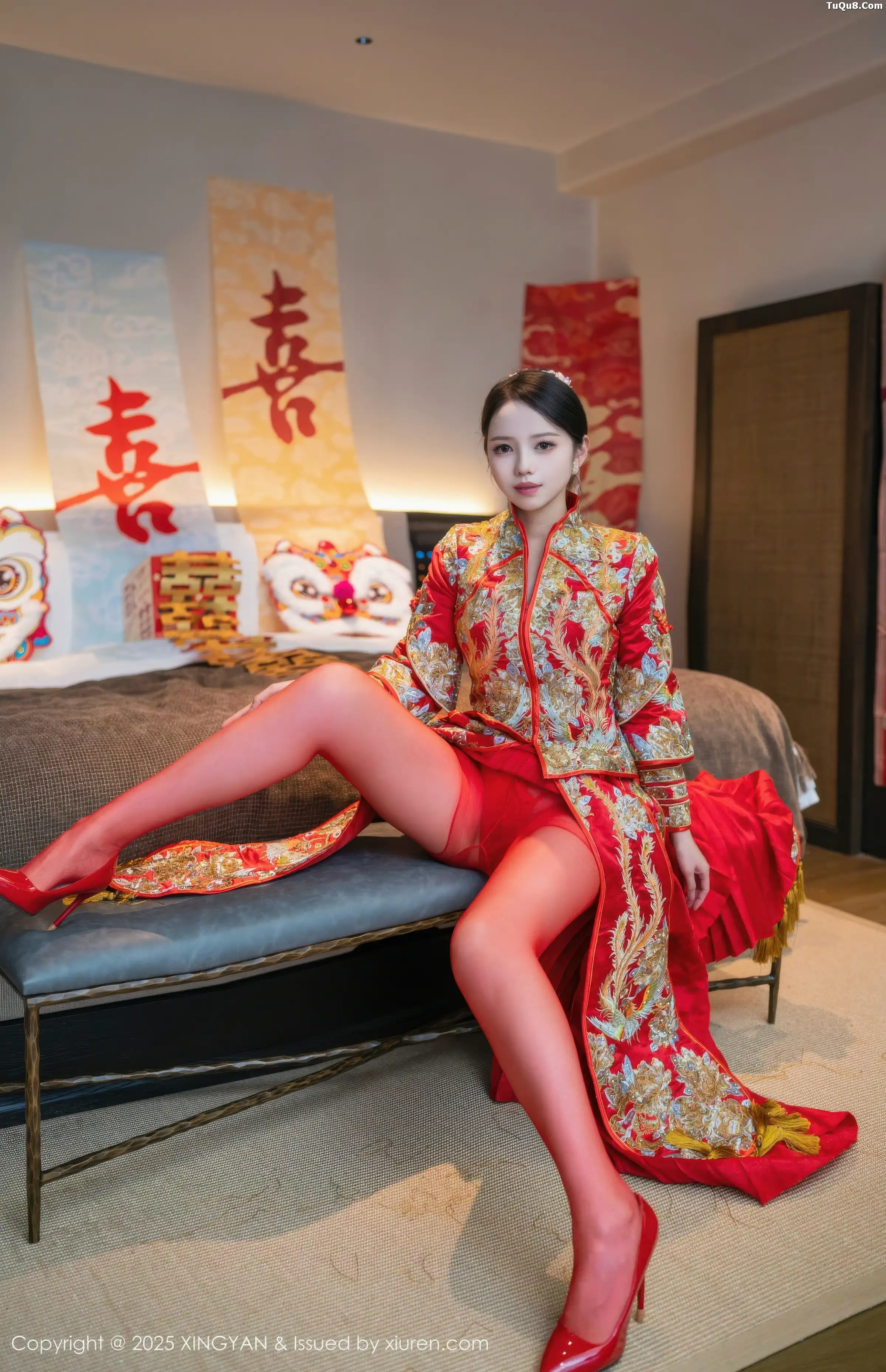 秀人集.com_[XINGYAN星颜社]VOL.438_模特大美妞儿性感红色新娘服饰配红丝裤袜秀完美身材诱惑写真61P