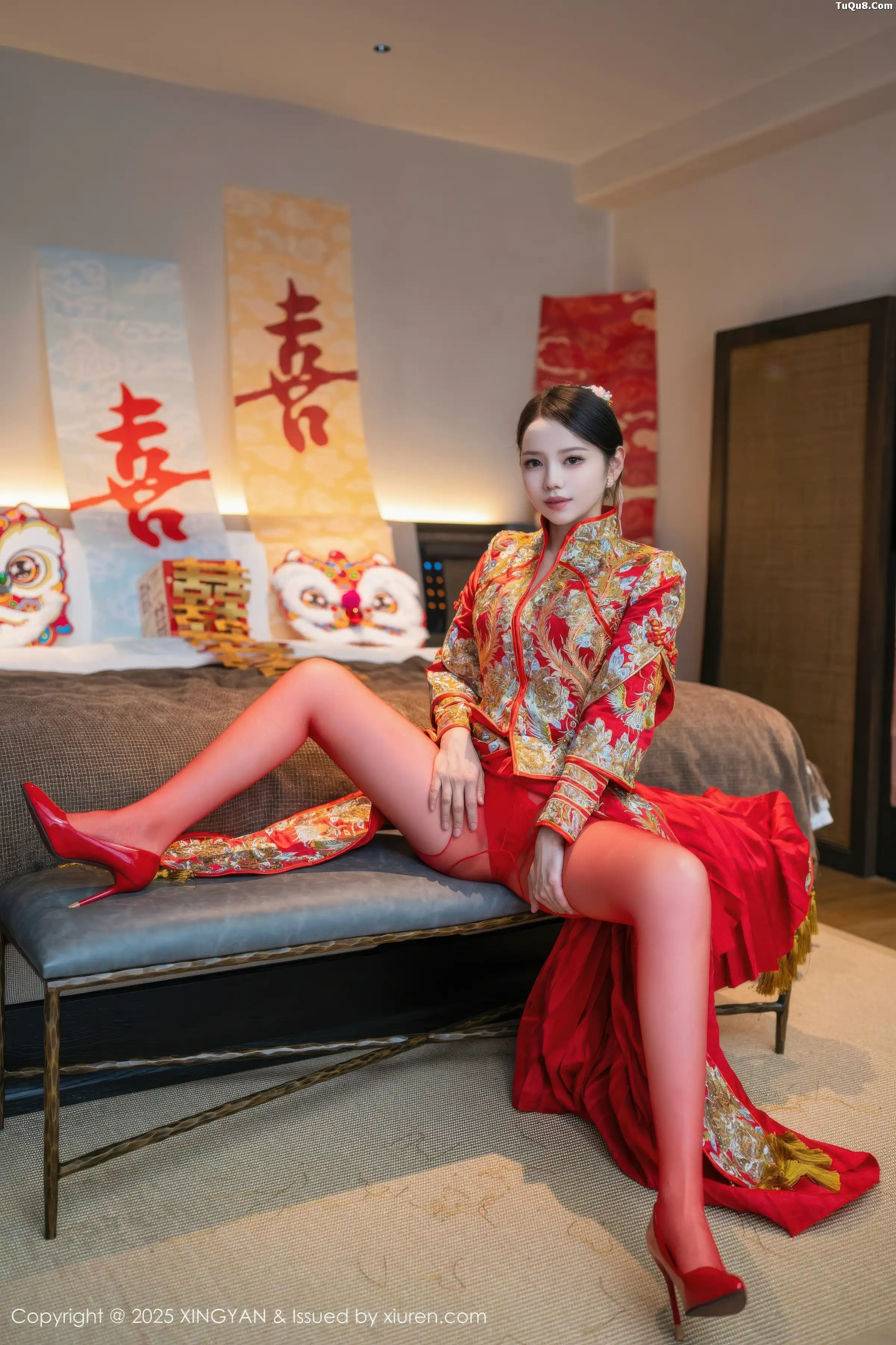 秀人集.com_[XINGYAN星颜社]VOL.438_模特大美妞儿性感红色新娘服饰配红丝裤袜秀完美身材诱惑写真61P